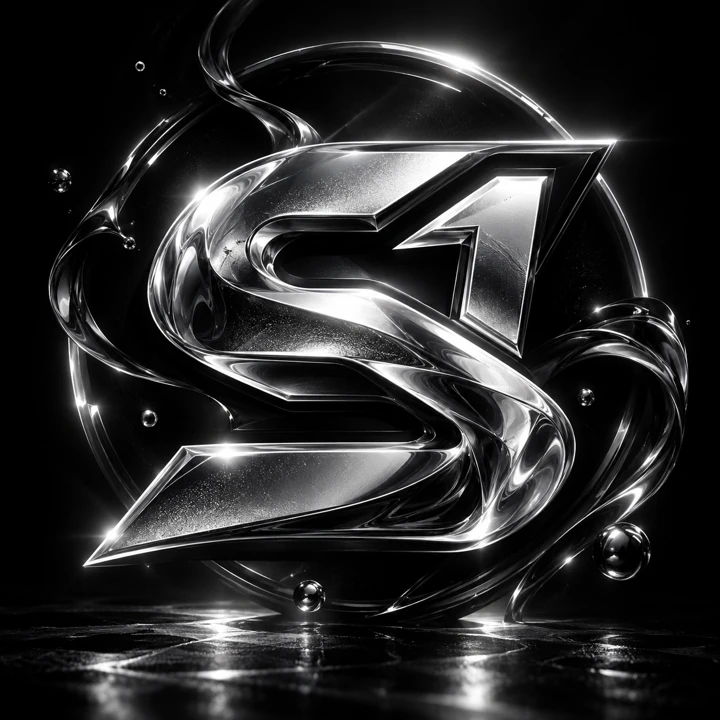 S1NZR chrome S emblem with liquid-metal orbital ribbons